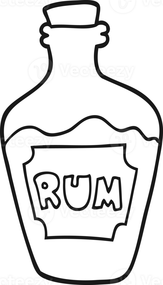 hand drawn black and white cartoon rum bottle png