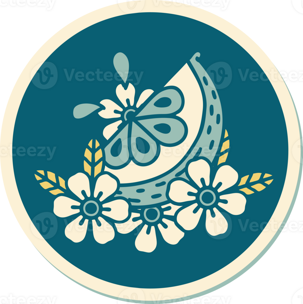 sticker of tattoo in traditional style of a decorative lemon png