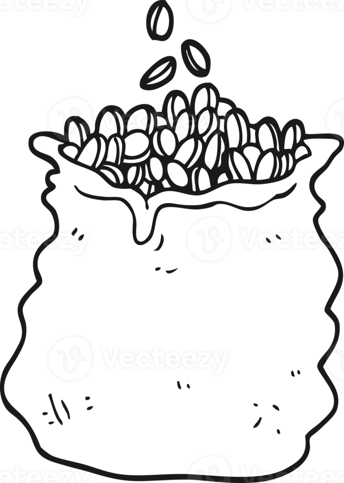 hand drawn black and white cartoon huge bag of money png