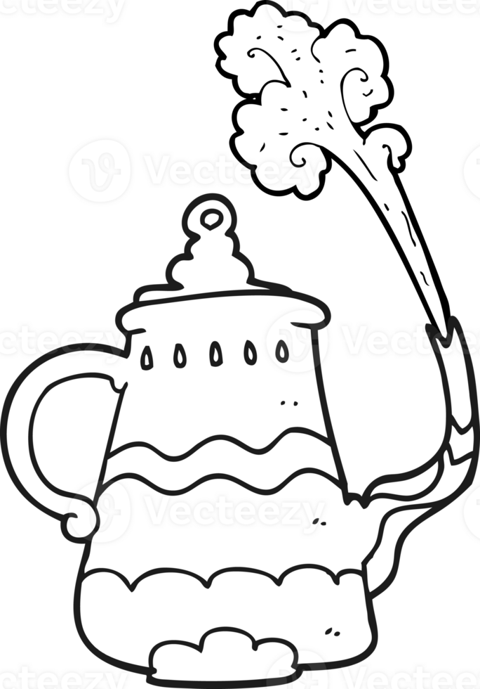 hand drawn black and white cartoon fancy coffee pot png