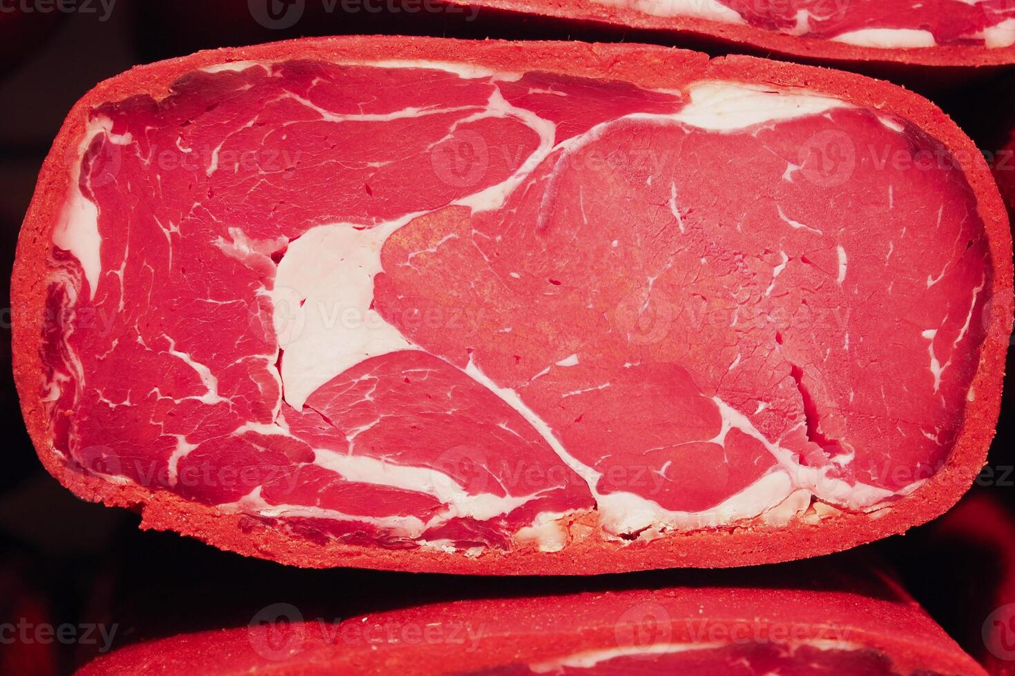 Sliced dry ham bacon meat photo