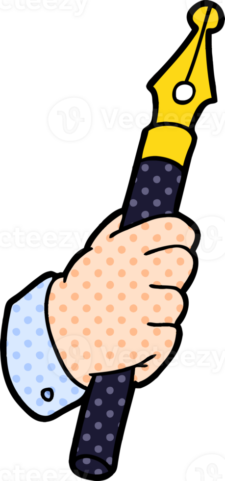 cartoon hand holding fountain pen png