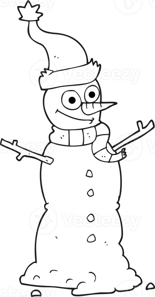 hand drawn black and white cartoon snowman png