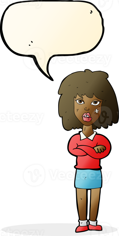 cartoon tough woman with folded arms with speech bubble png