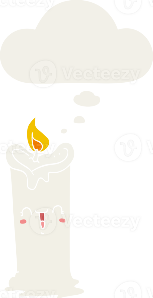 cartoon happy candle with thought bubble in retro style png