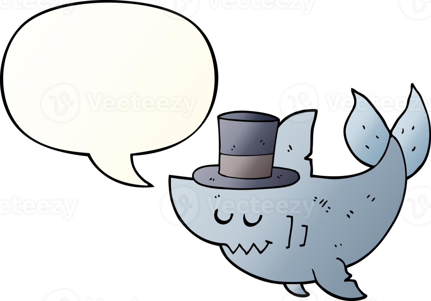 cartoon shark wearing top hat with speech bubble in smooth gradient style png
