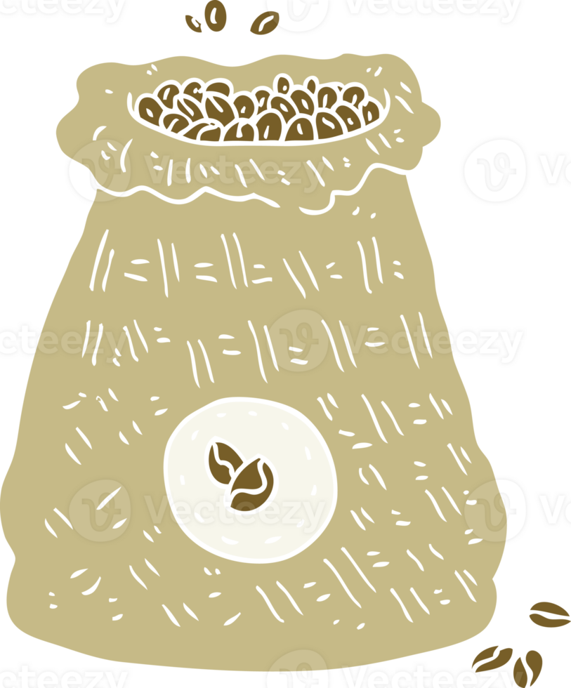 flat color illustration of bag of coffee beans png