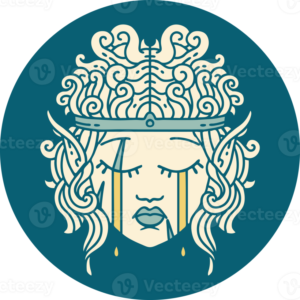 Retro Tattoo Style crying elf barbarian character face png