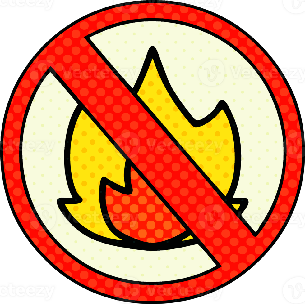 comic book style cartoon of a no fire allowed sign png