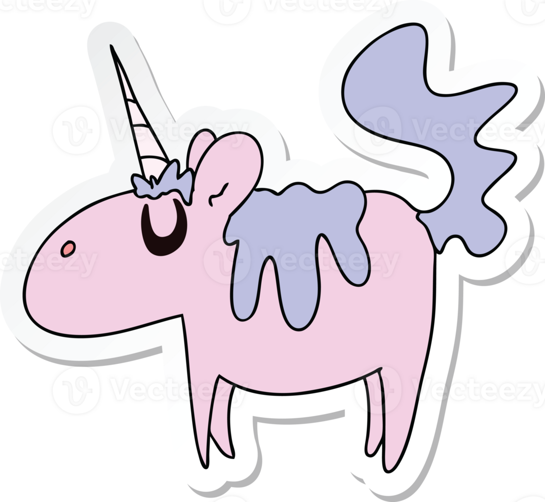 sticker of a quirky hand drawn cartoon unicorn png