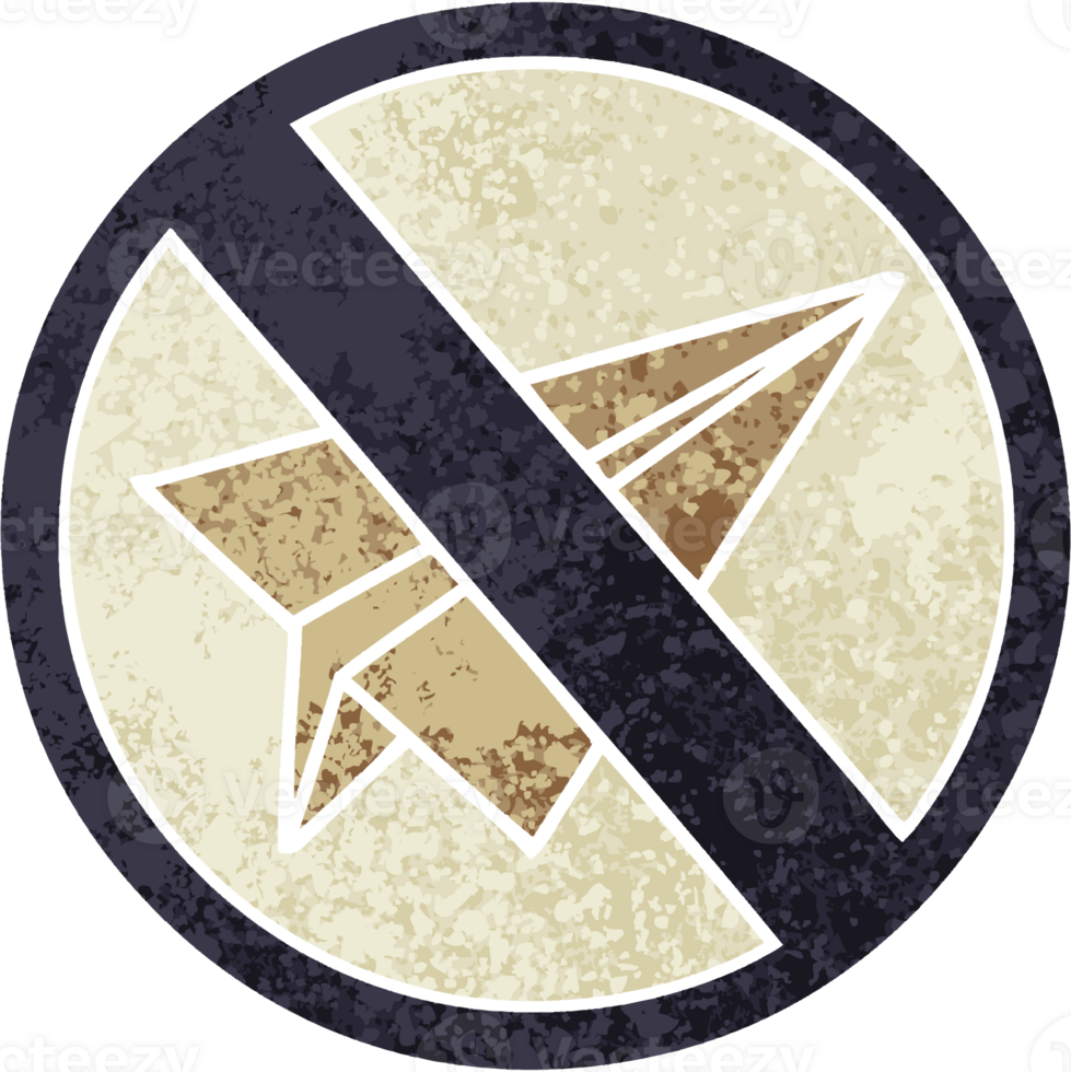 retro illustration style cartoon of a no paper aeroplane sign png