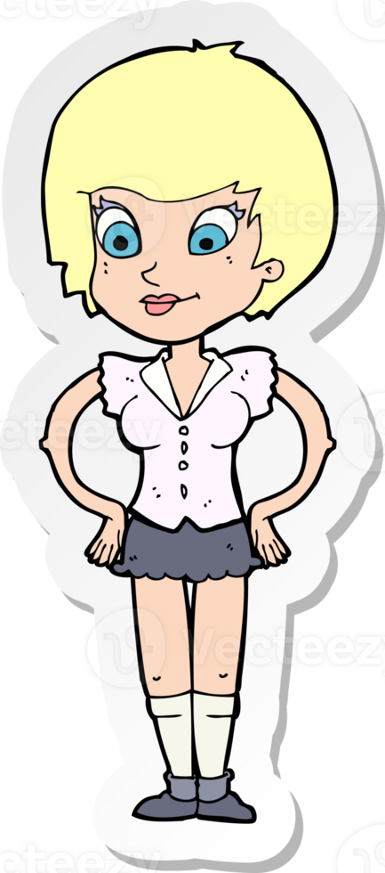 sticker of a cartoon pretty woman with hands on hips png
