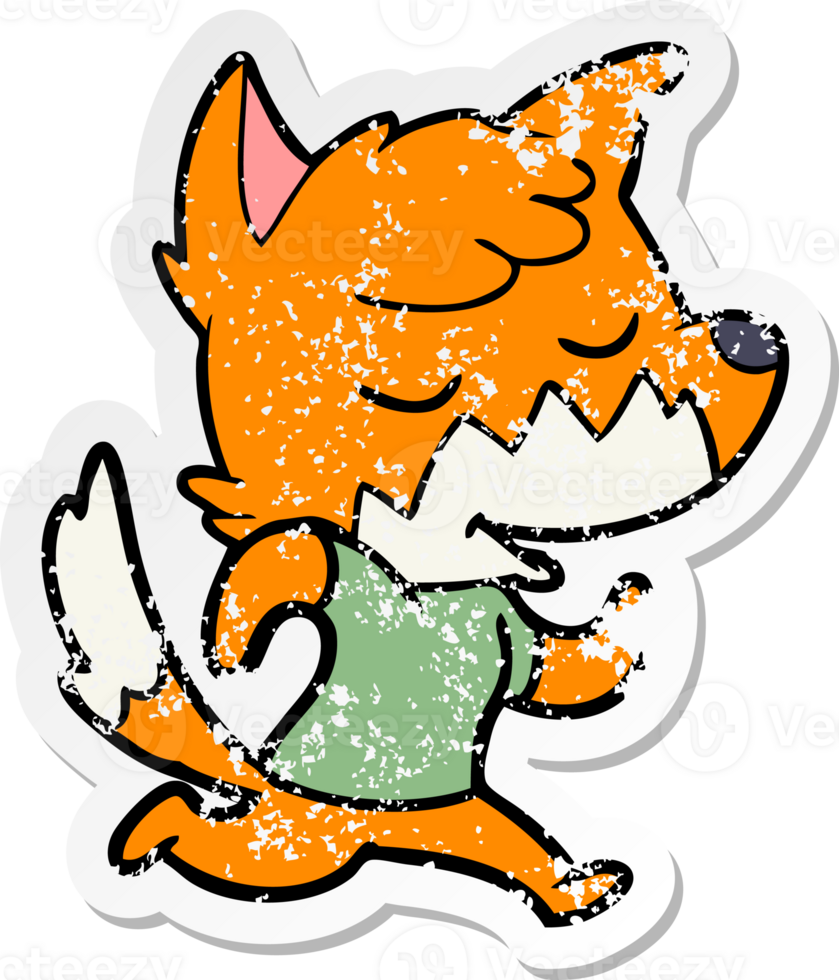 distressed sticker of a friendly cartoon fox running png