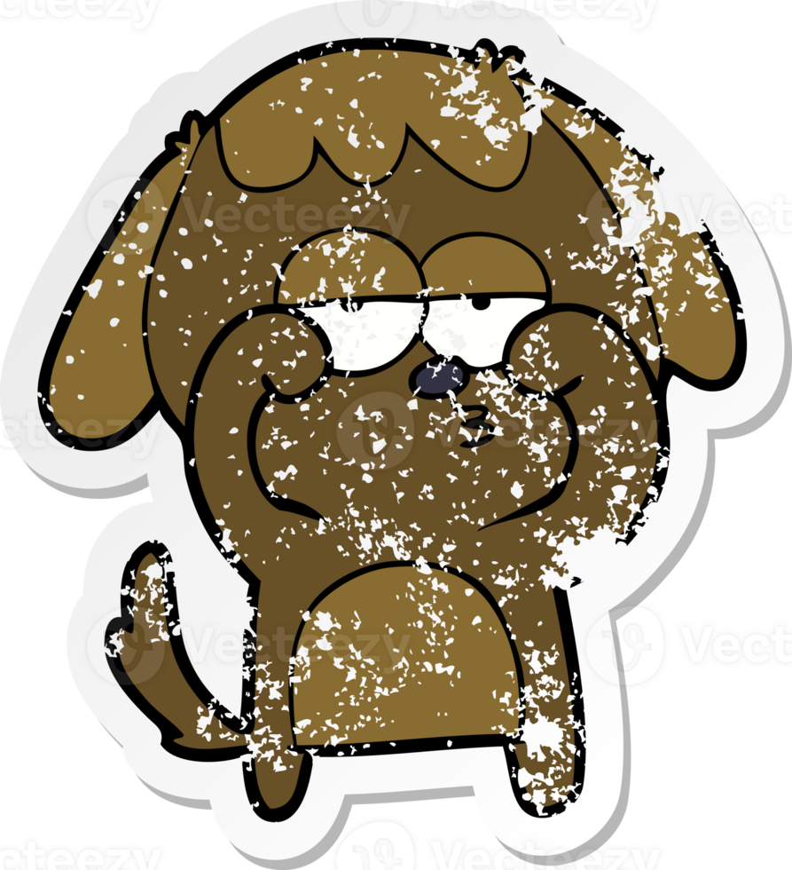 distressed sticker of a cartoon tired dog png