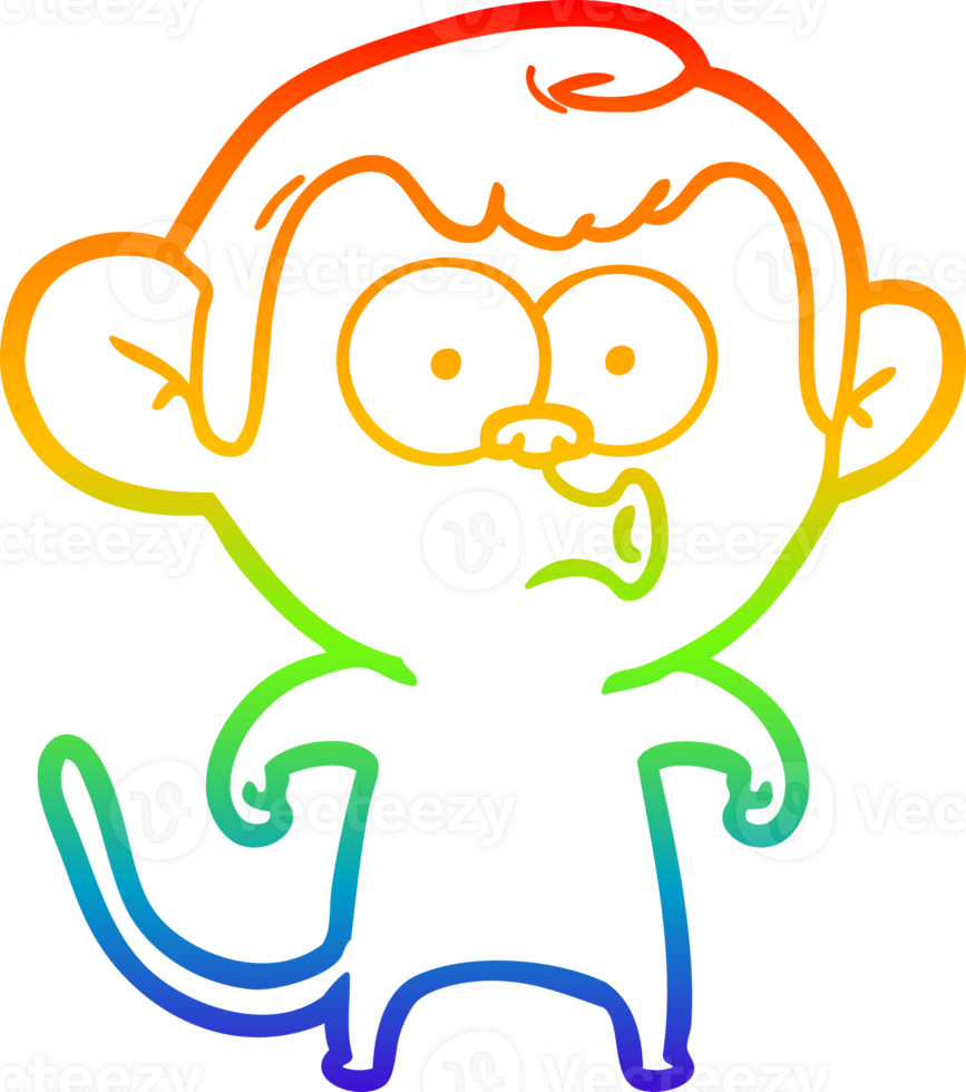 rainbow gradient line drawing of a cartoon hooting monkey png