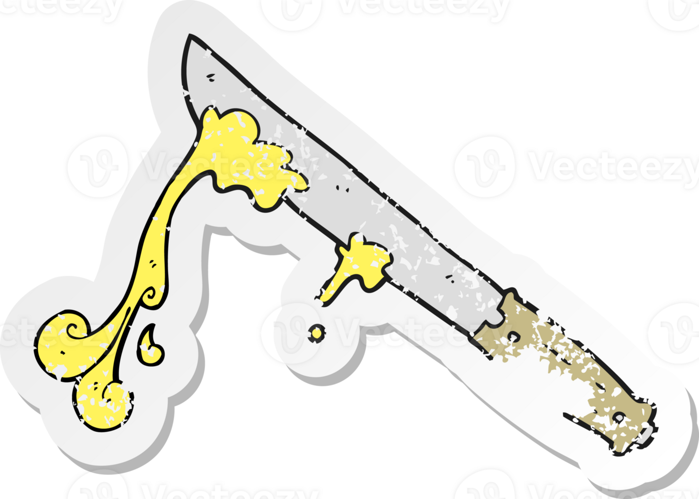retro distressed sticker of a cartoon butter knife png