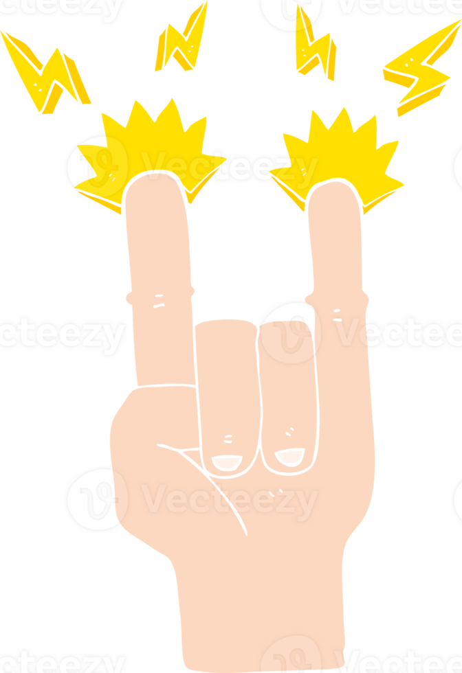 flat color illustration of hand making rock symbol png