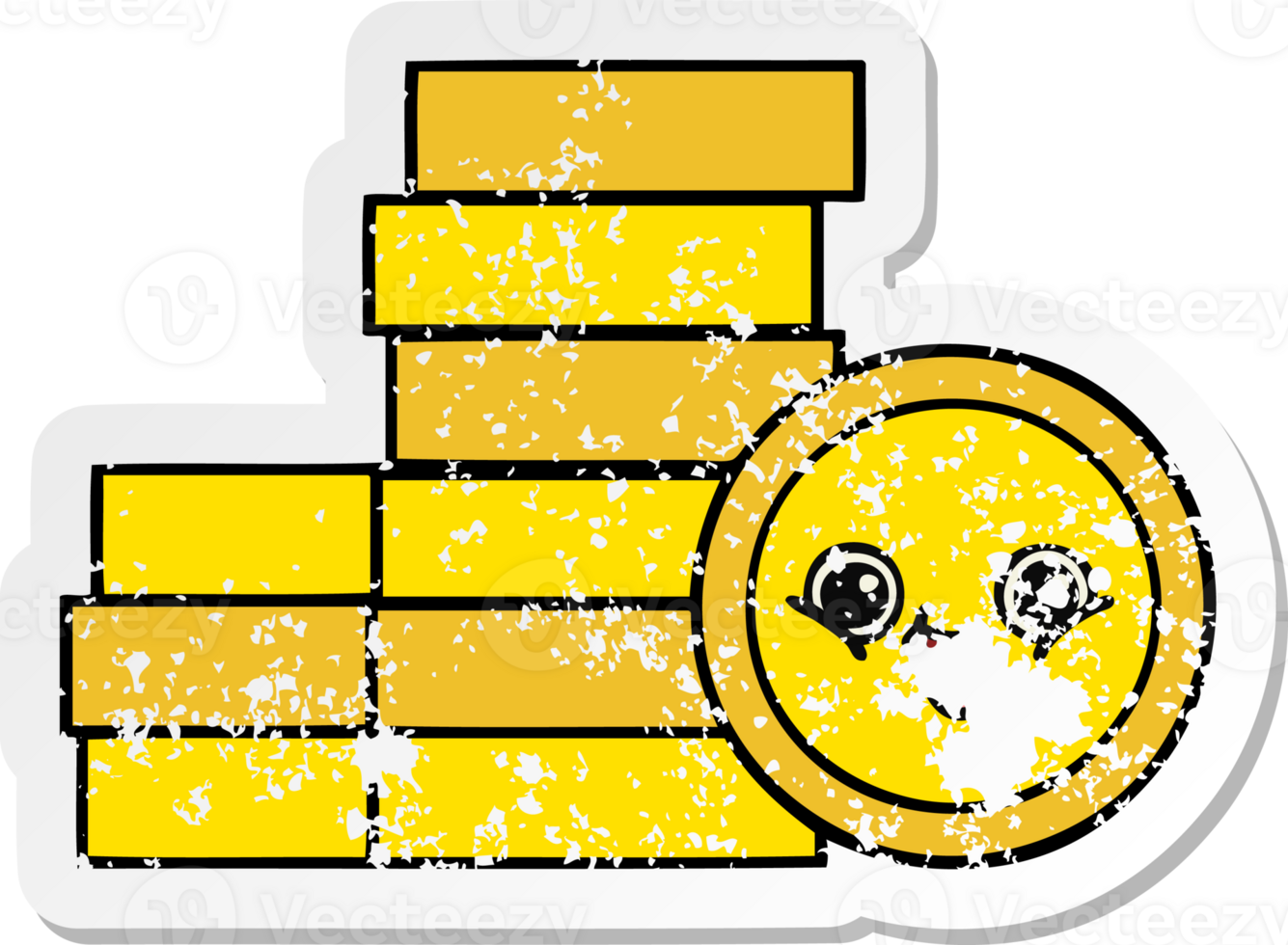distressed sticker of a cute cartoon coins png