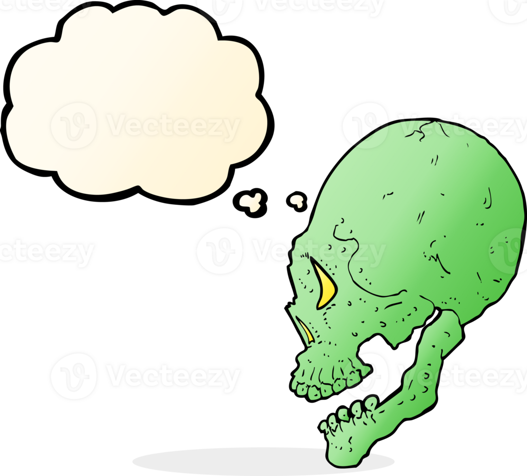 spooky skull illustration with thought bubble png