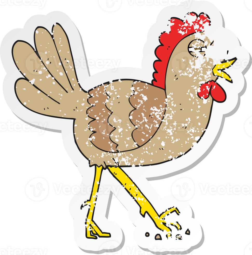 retro distressed sticker of a cartoon chicken png