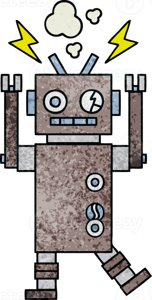 retro grunge texture cartoon of a malfunctioning robot png
