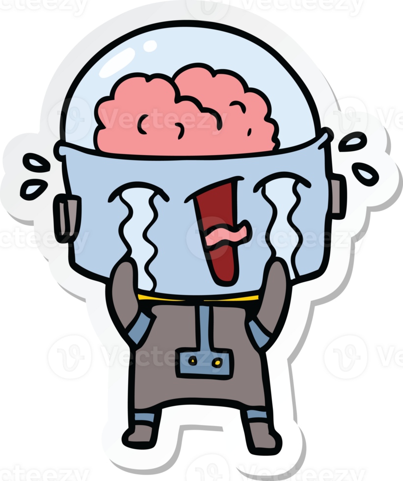 sticker of a cartoon crying robot png