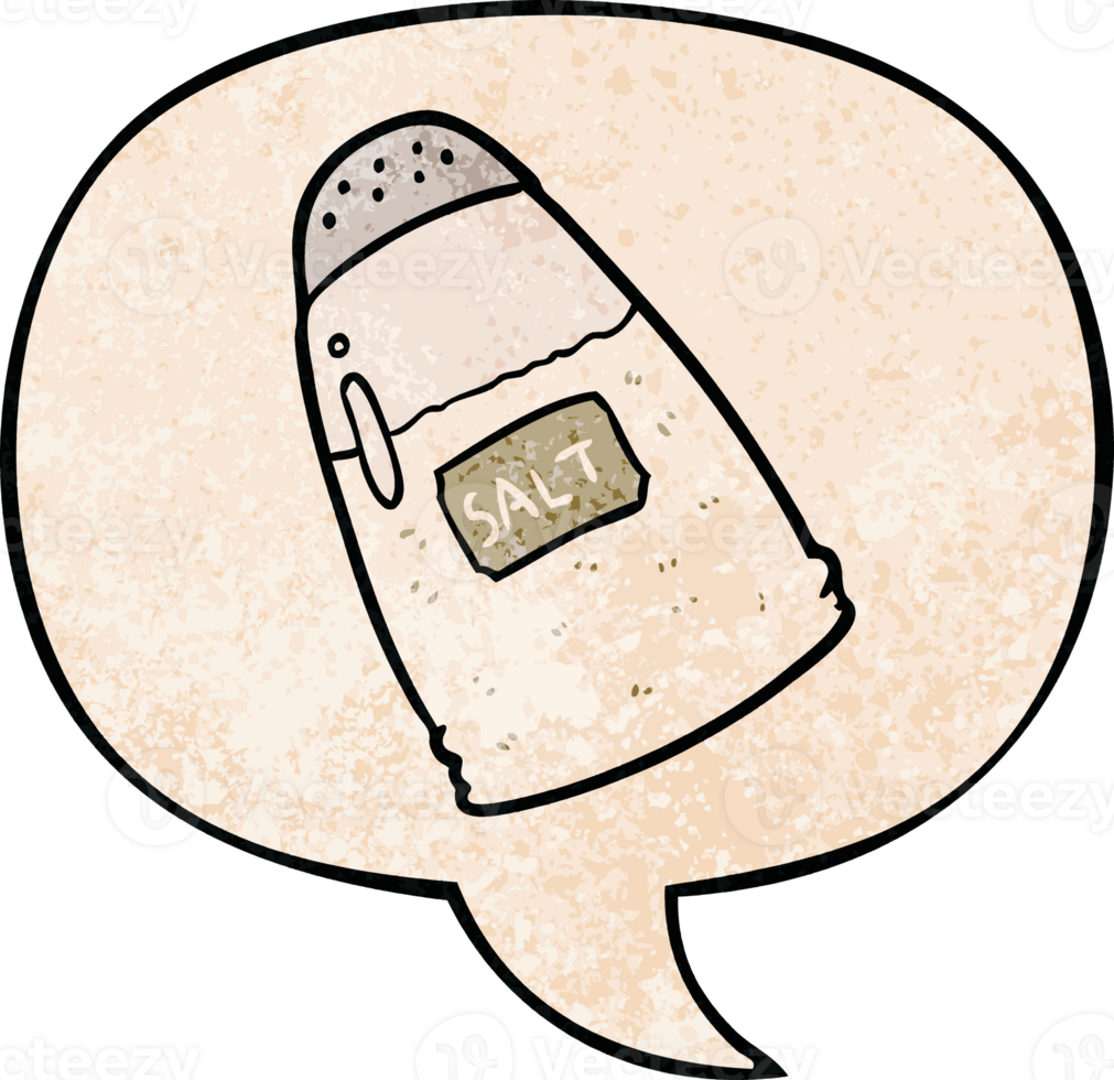cartoon salt shaker with speech bubble in retro texture style png