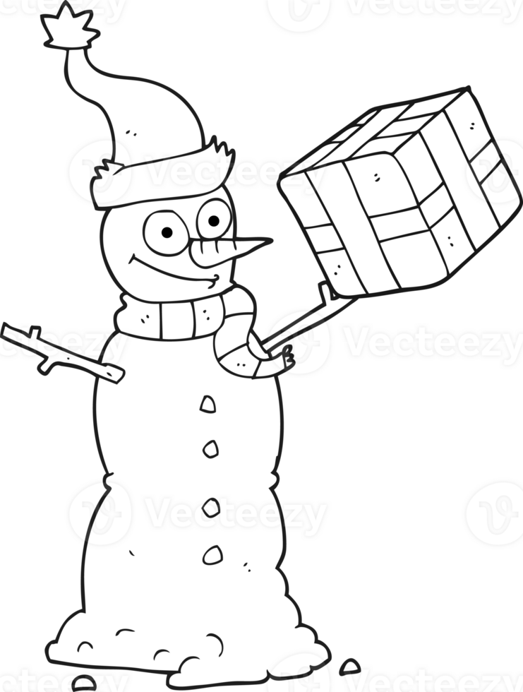 hand drawn black and white cartoon snowman png