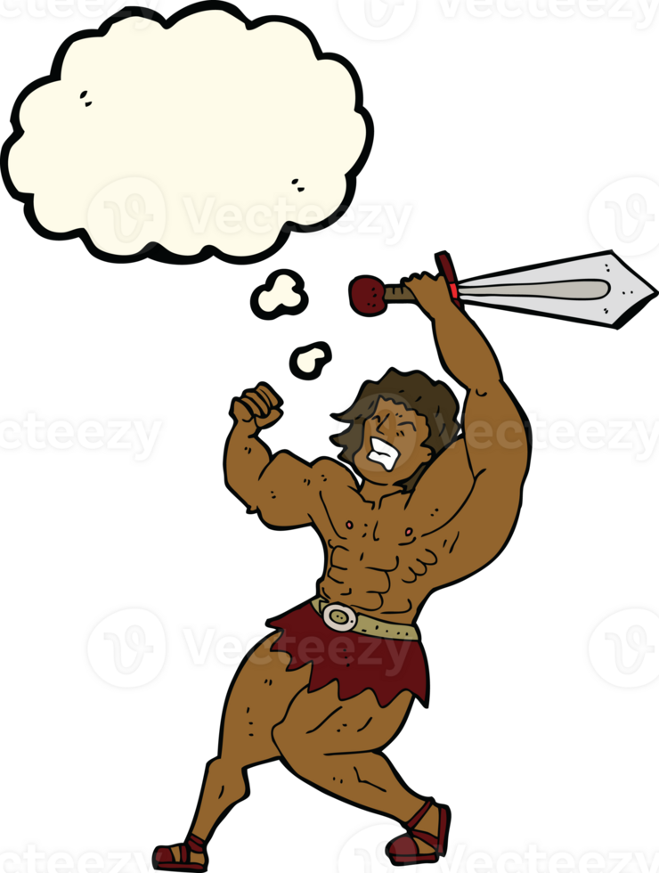 cartoon barbarian hero with thought bubble png