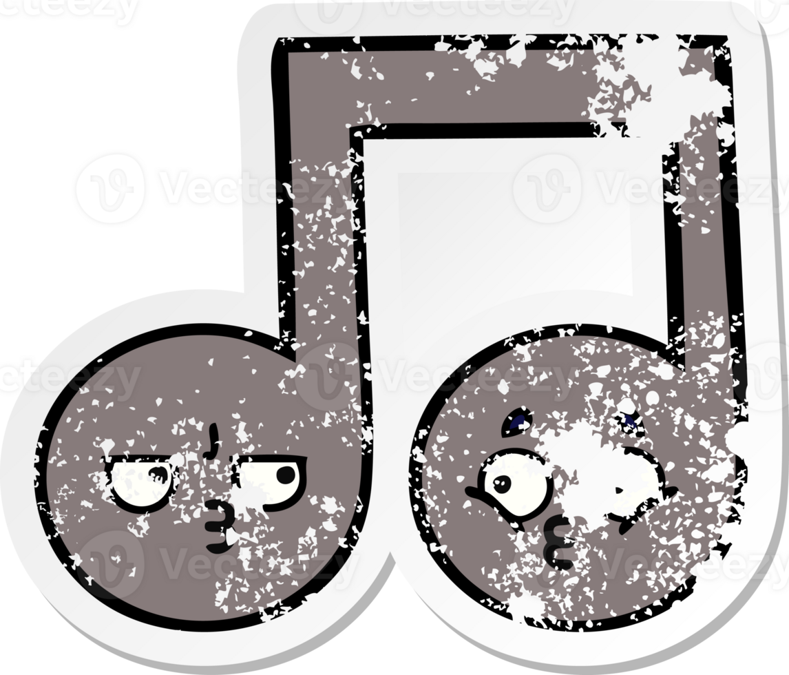 distressed sticker of a cute cartoon musical note png