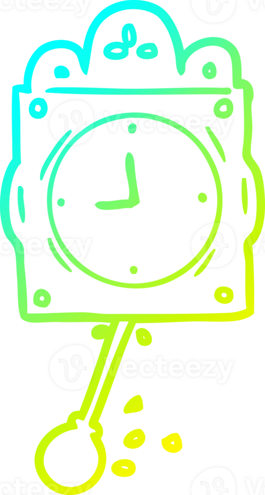 cold gradient line drawing of a ticking clock with pendulum png