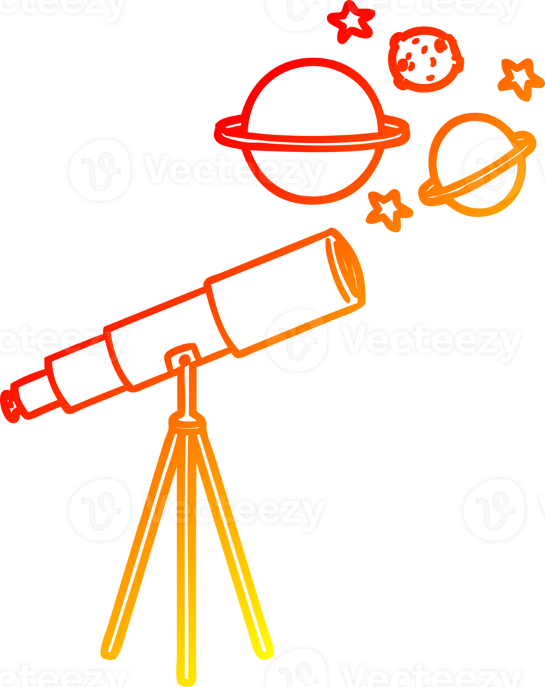 warm gradient line drawing of a cartoon telescope png