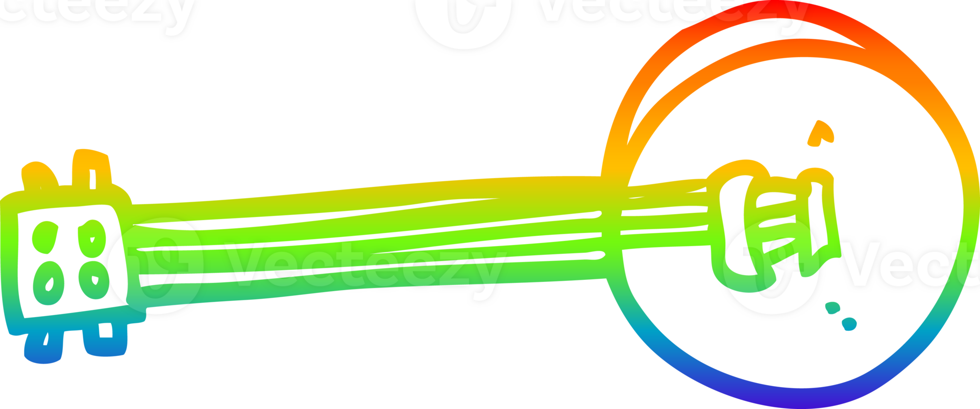 rainbow gradient line drawing of a cartoon banjo png