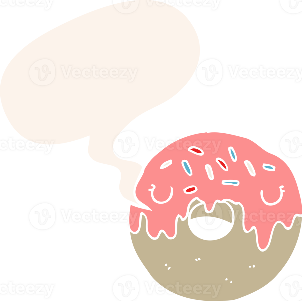 cartoon donut with speech bubble in retro style png