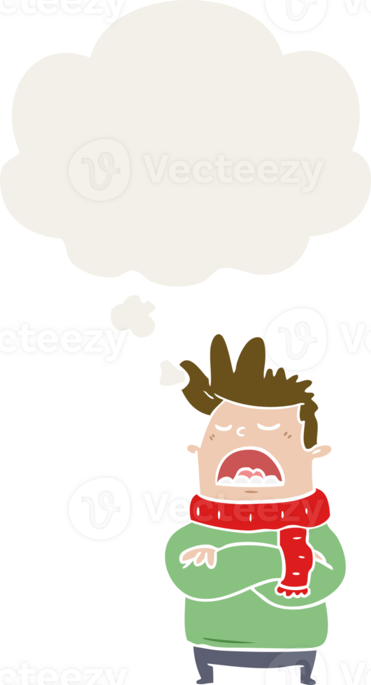 cartoon obnoxious man with thought bubble in retro style png