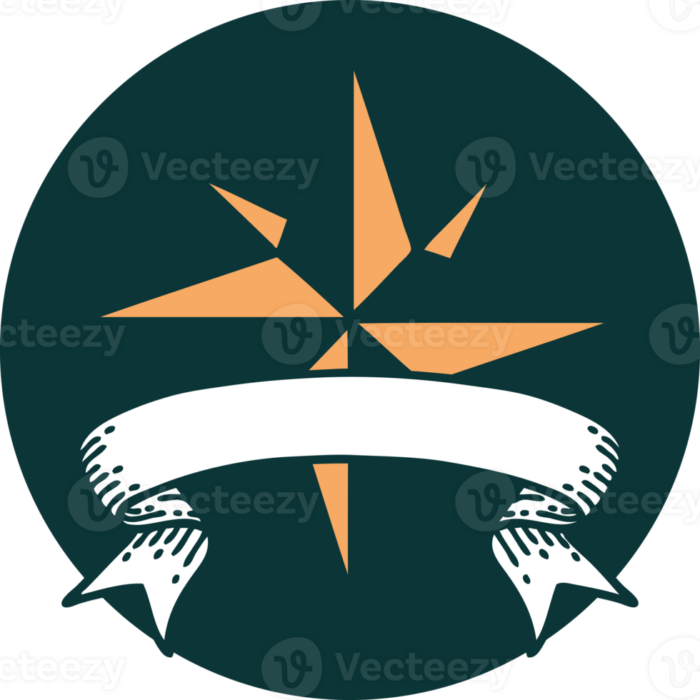 tattoo style icon with banner of a star png