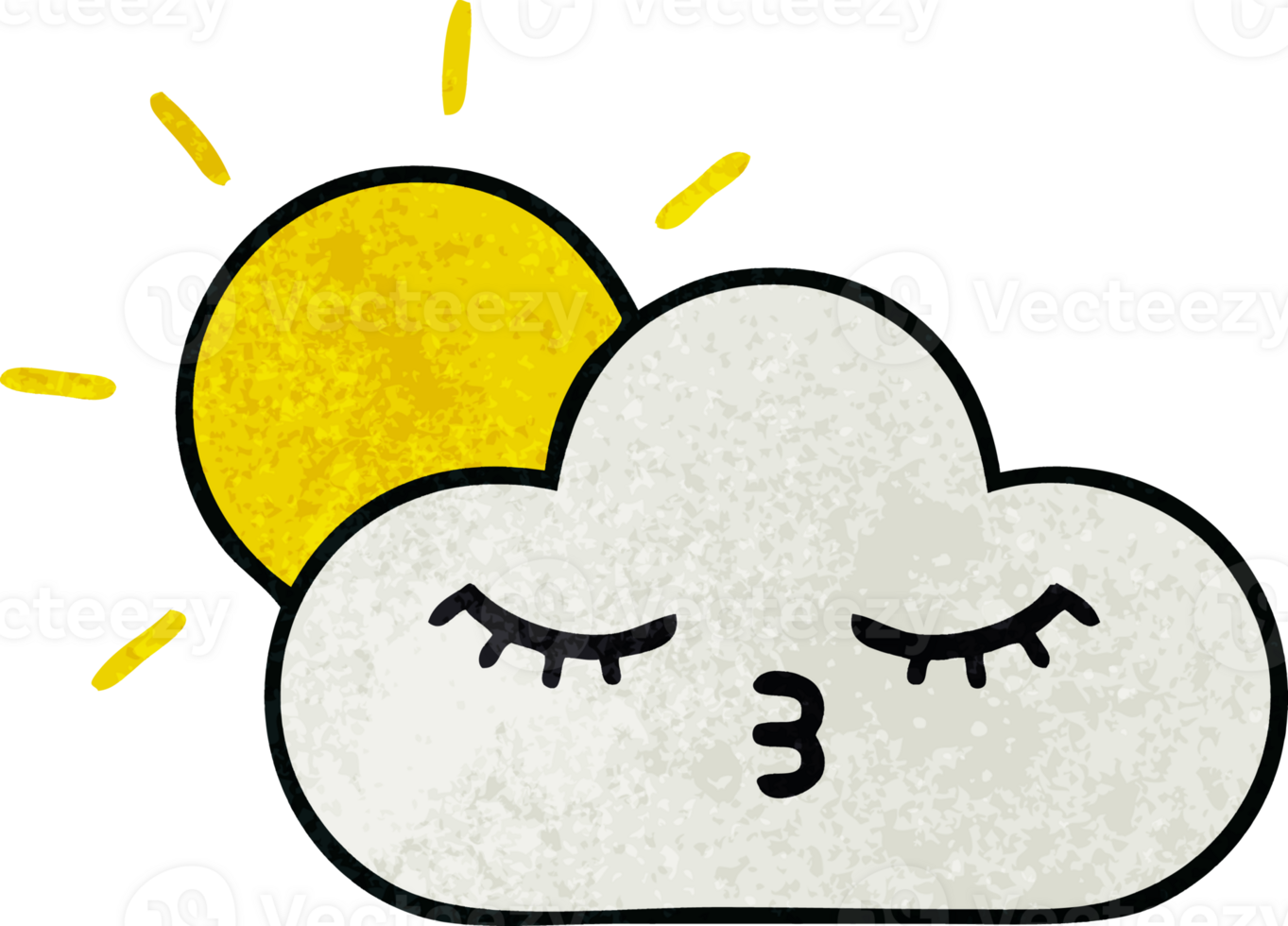 retro grunge texture cartoon of a sunshine and cloud png