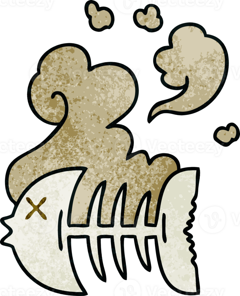 hand drawn quirky cartoon dead fish skeleton png