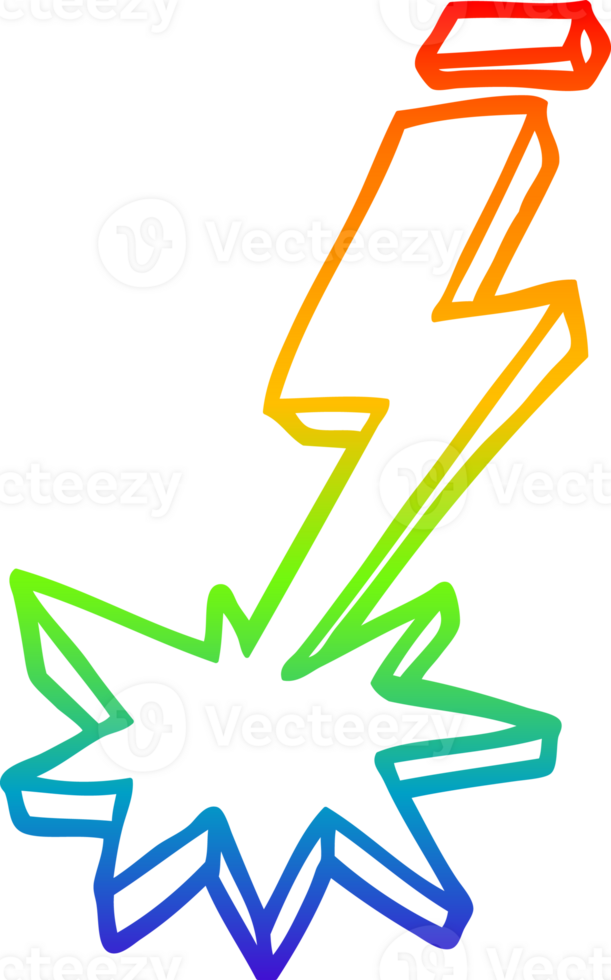 rainbow gradient line drawing of a cartoon thunder bolt png