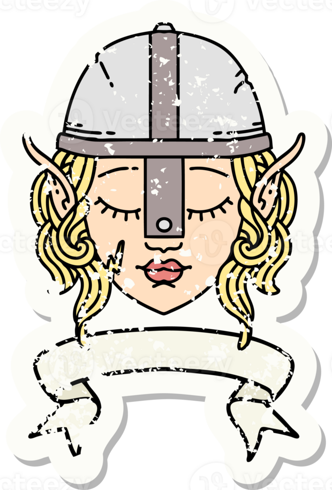 Retro Tattoo Style elf fighter character face with banner png