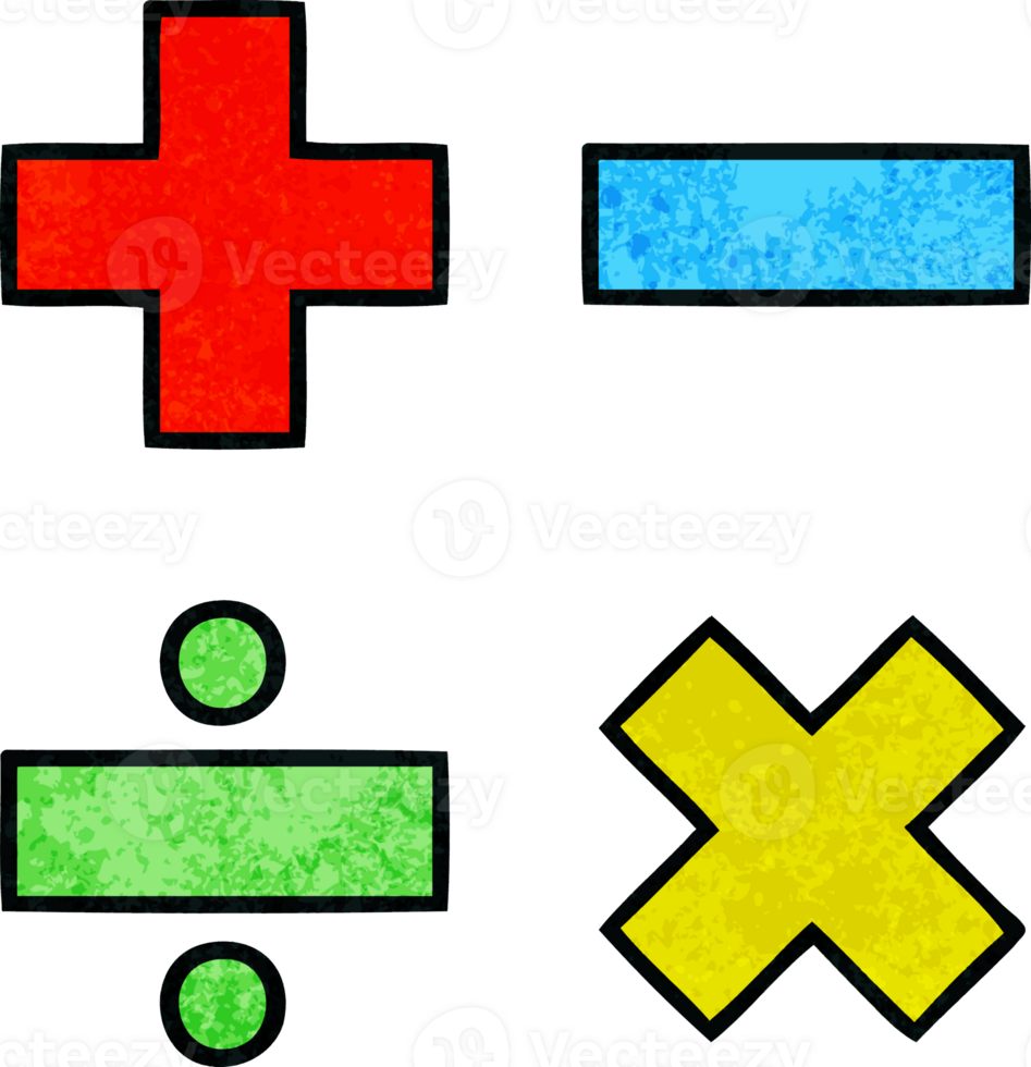 retro grunge texture cartoon of a math symbols png
