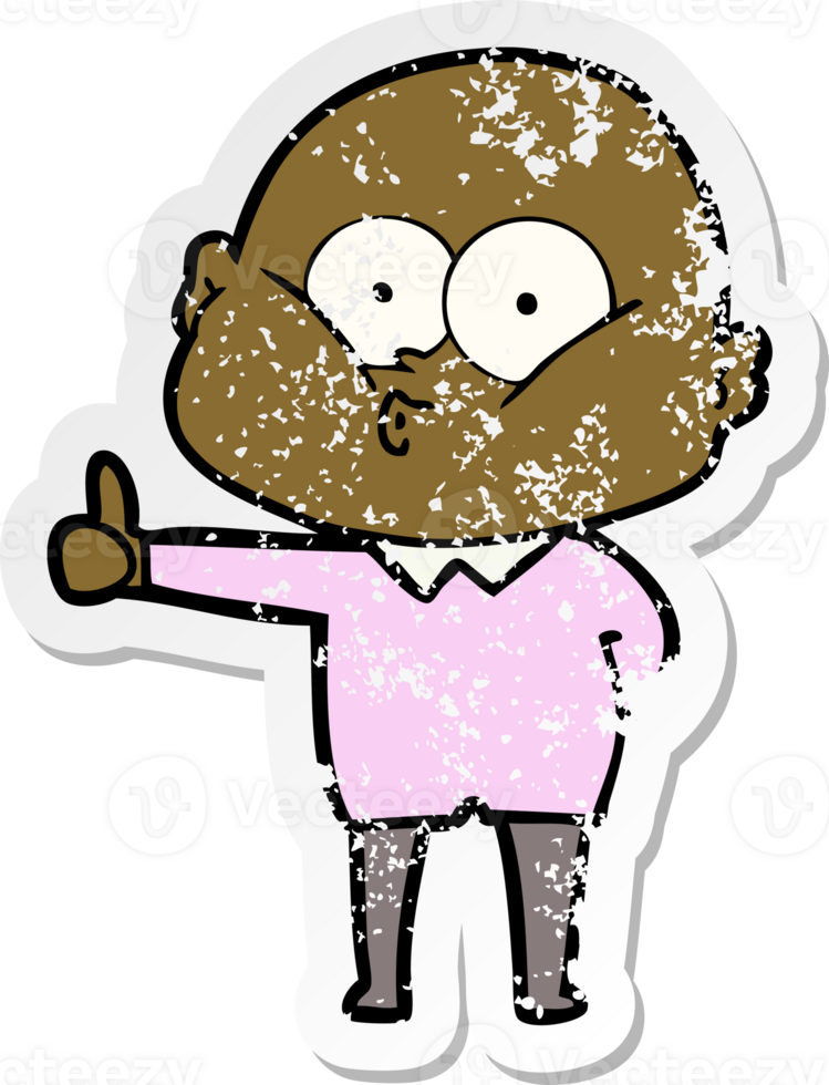 distressed sticker of a cartoon bald man staring png