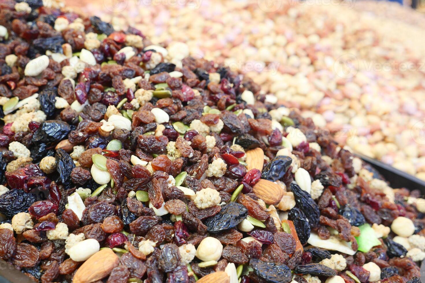 close up of many mixed nuts photo