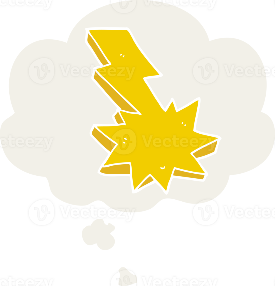 cartoon lightning strike with thought bubble in retro style png