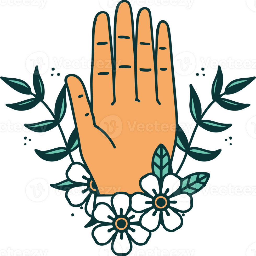 iconic tattoo style image of a hand and flower png