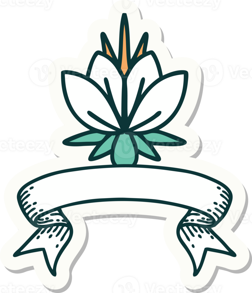tattoo style sticker with banner of a water lily png