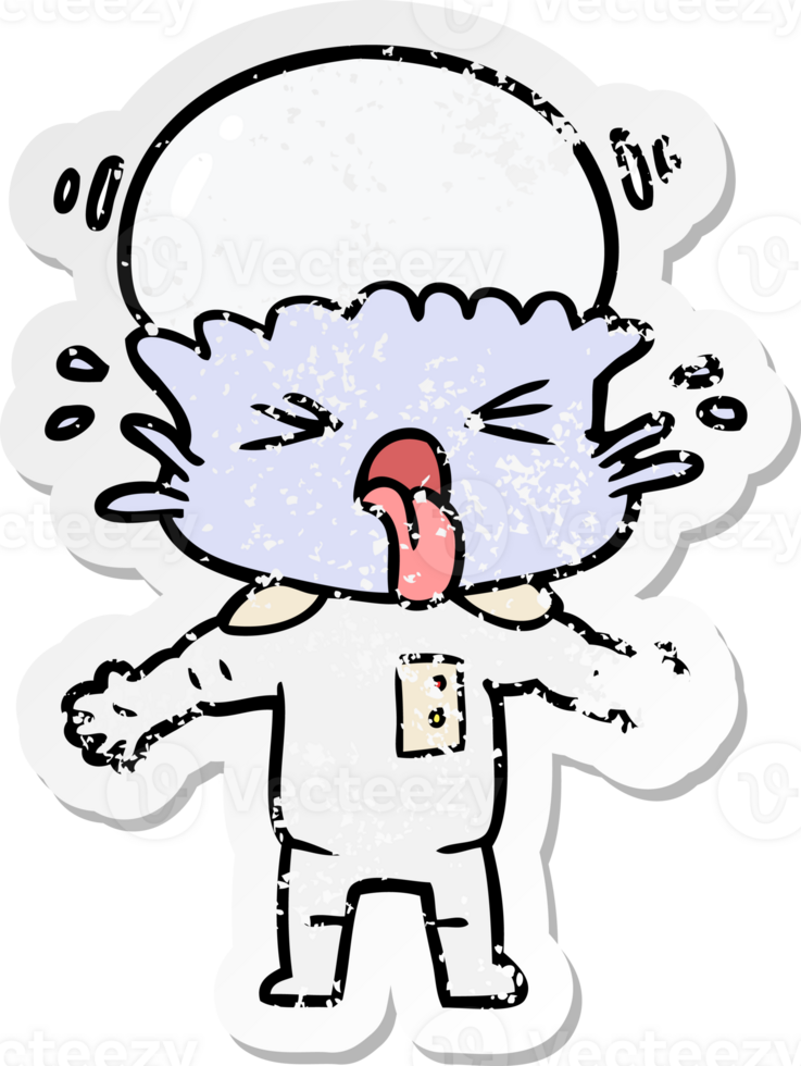 distressed sticker of a weird cartoon alien png
