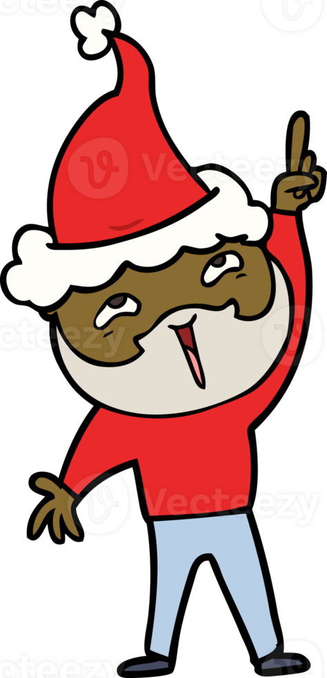 hand drawn line drawing of a happy bearded man wearing santa hat png