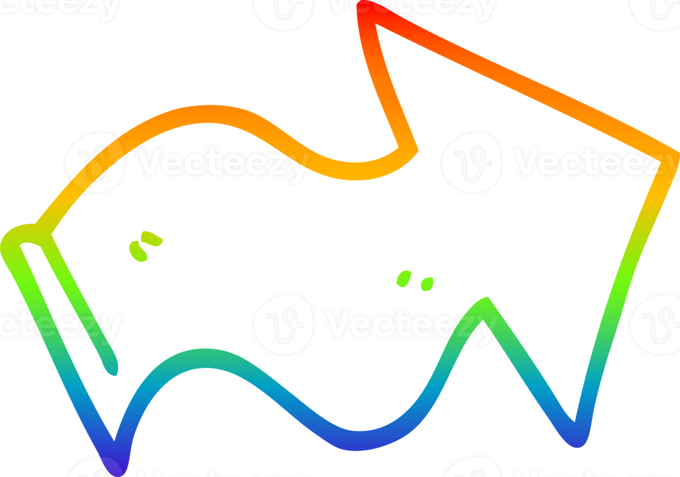 rainbow gradient line drawing of a cartoon pointing arrow png
