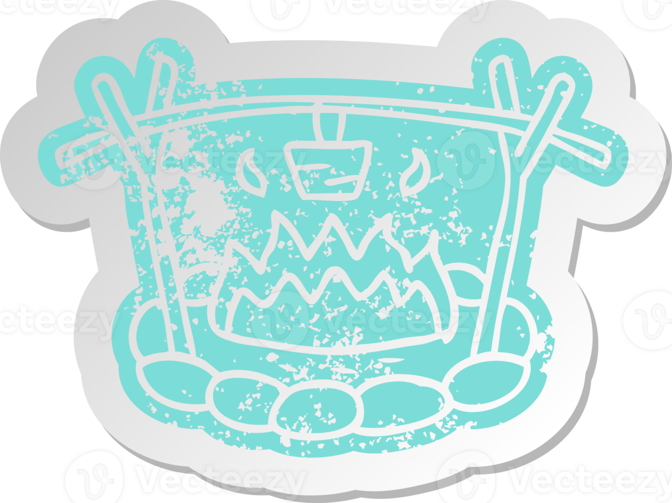 distressed old cartoon sticker of a camp site png